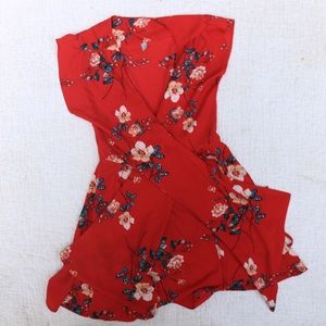 🦋 Prom Wrap Around Dress Red W/ Flowers 🌺